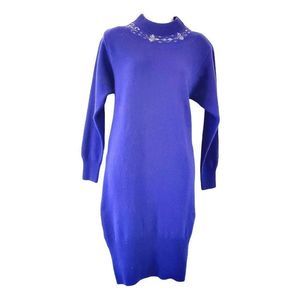 Vintage Benetton Knit Sweater Dress Purple Women Size 14 to 16 READ